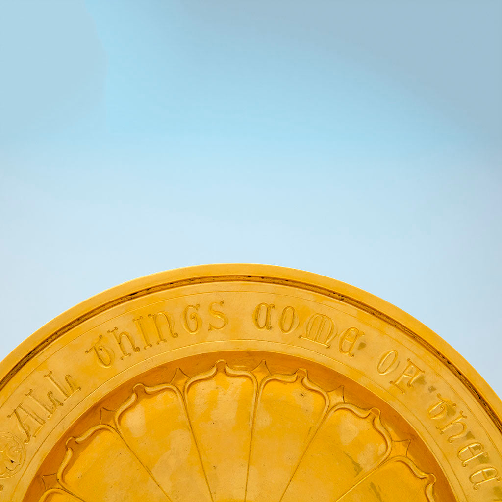 Writing on George E. Germer Antique Brass Alms Basin, Mason, NH, c.1920&#39;s