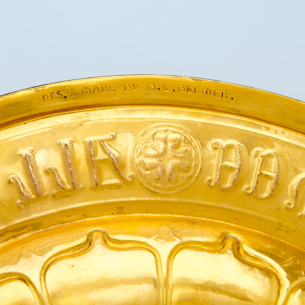 Marks on George E. Germer Antique Brass Alms Basin, Mason, NH, c.1920&#39;s