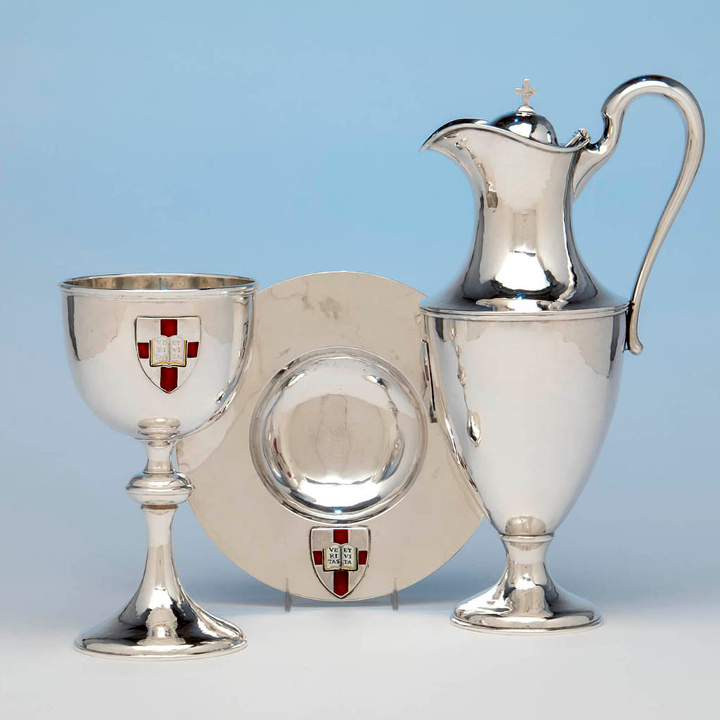 Karl Leinonen Arts & Crafts Sterling Silver and Enamel Communion Service, Boston, c. 1916