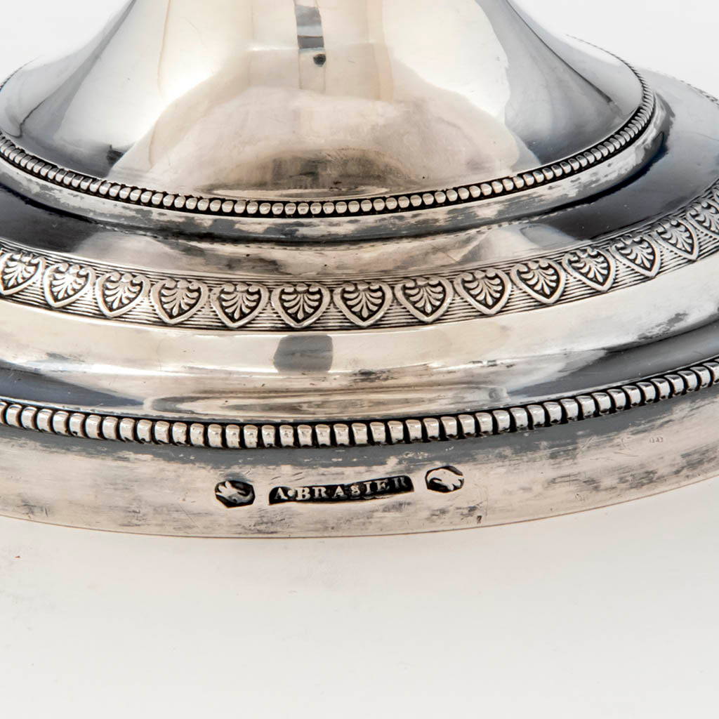 Marks on the Brasier, Amable Pair of Antique Coin Silver Ewers, Philadelphia, c. 1823