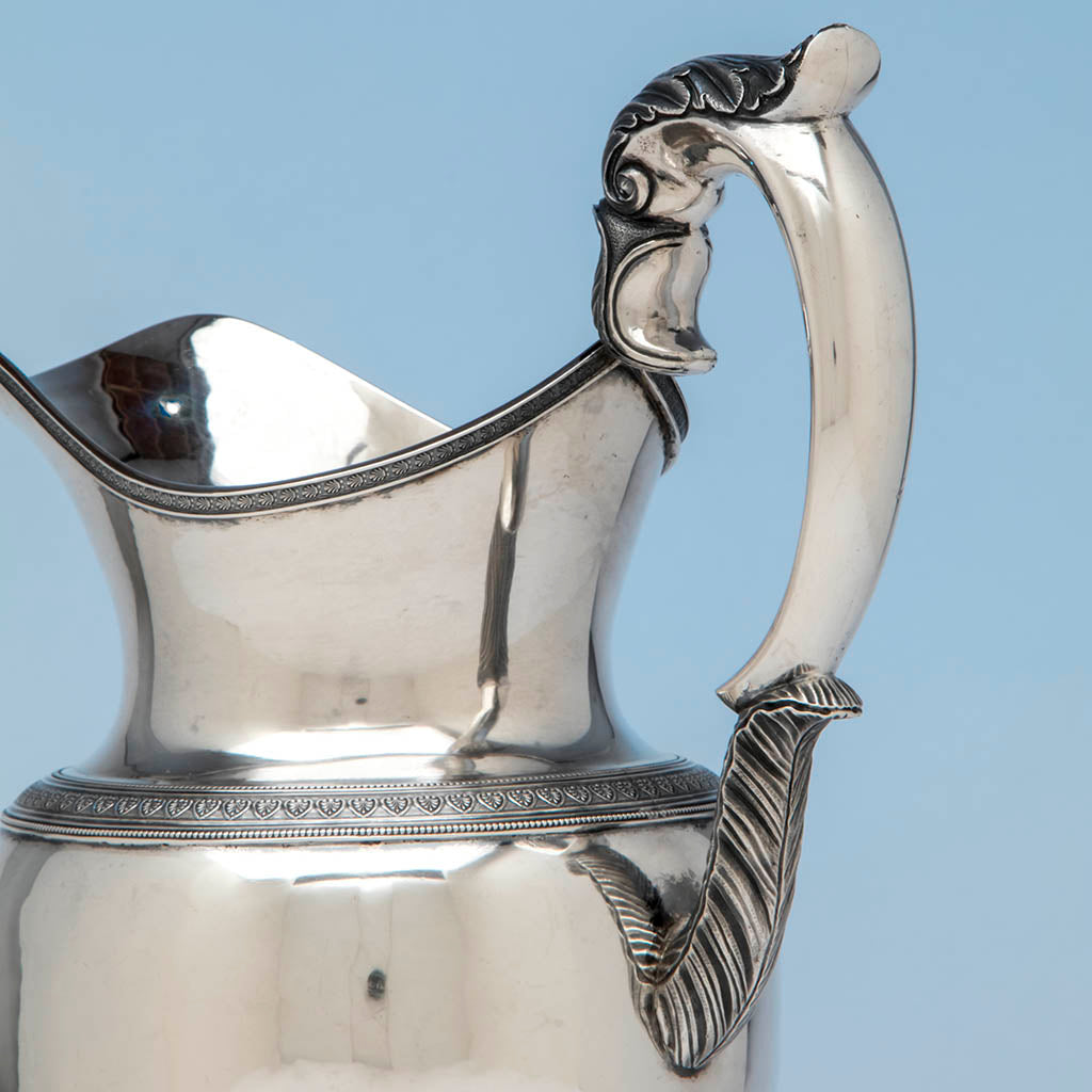 Handle detail on the Brasier, Amable Pair of Antique Coin Silver Ewers, Philadelphia, c. 1823