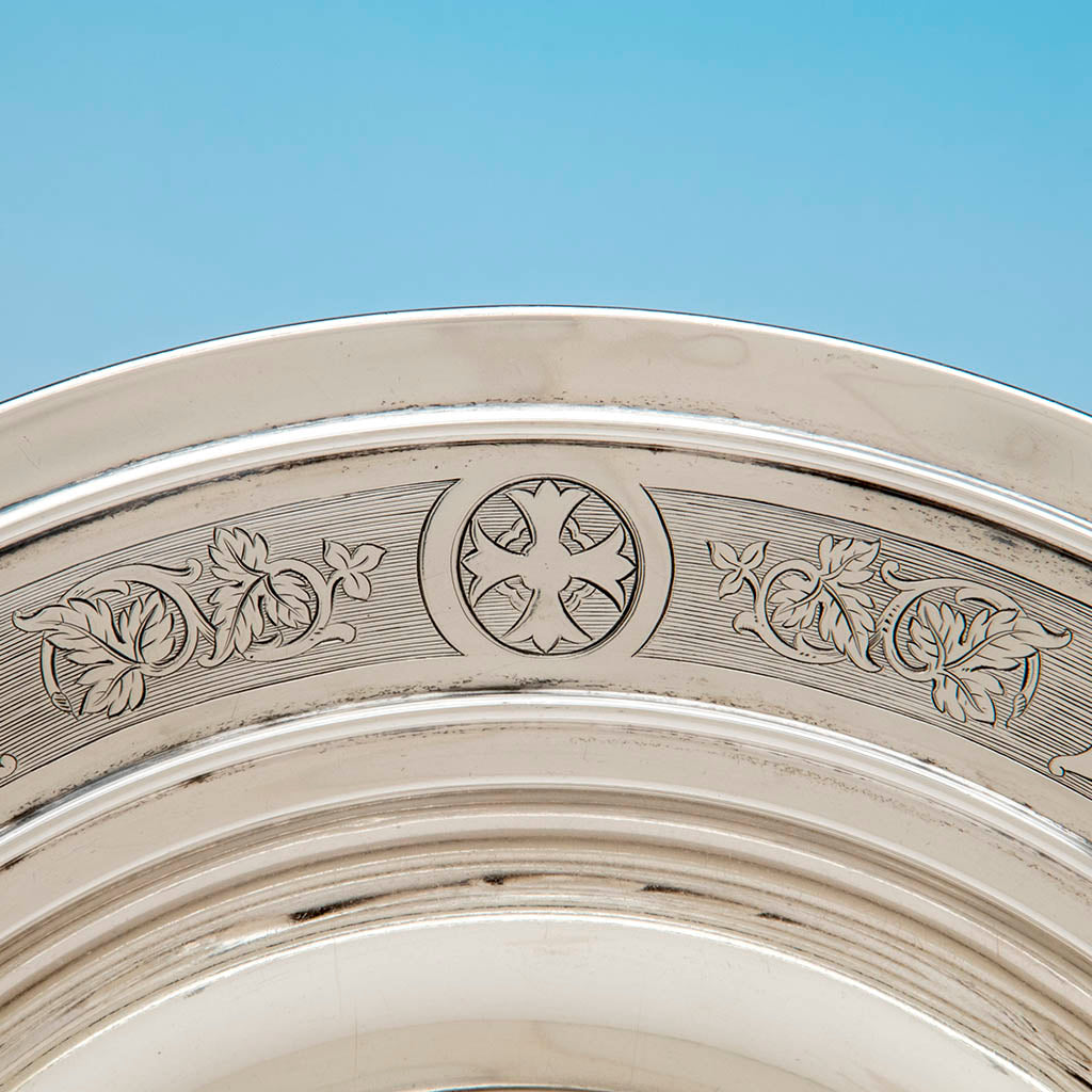 Decoration on Gorham Antique Sterling Silver Alms Dish, Providence, RI, c. 1905