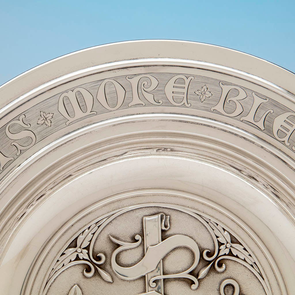 Engraving on Gorham Antique Sterling Silver Alms Dish, Providence, RI, c. 1905
