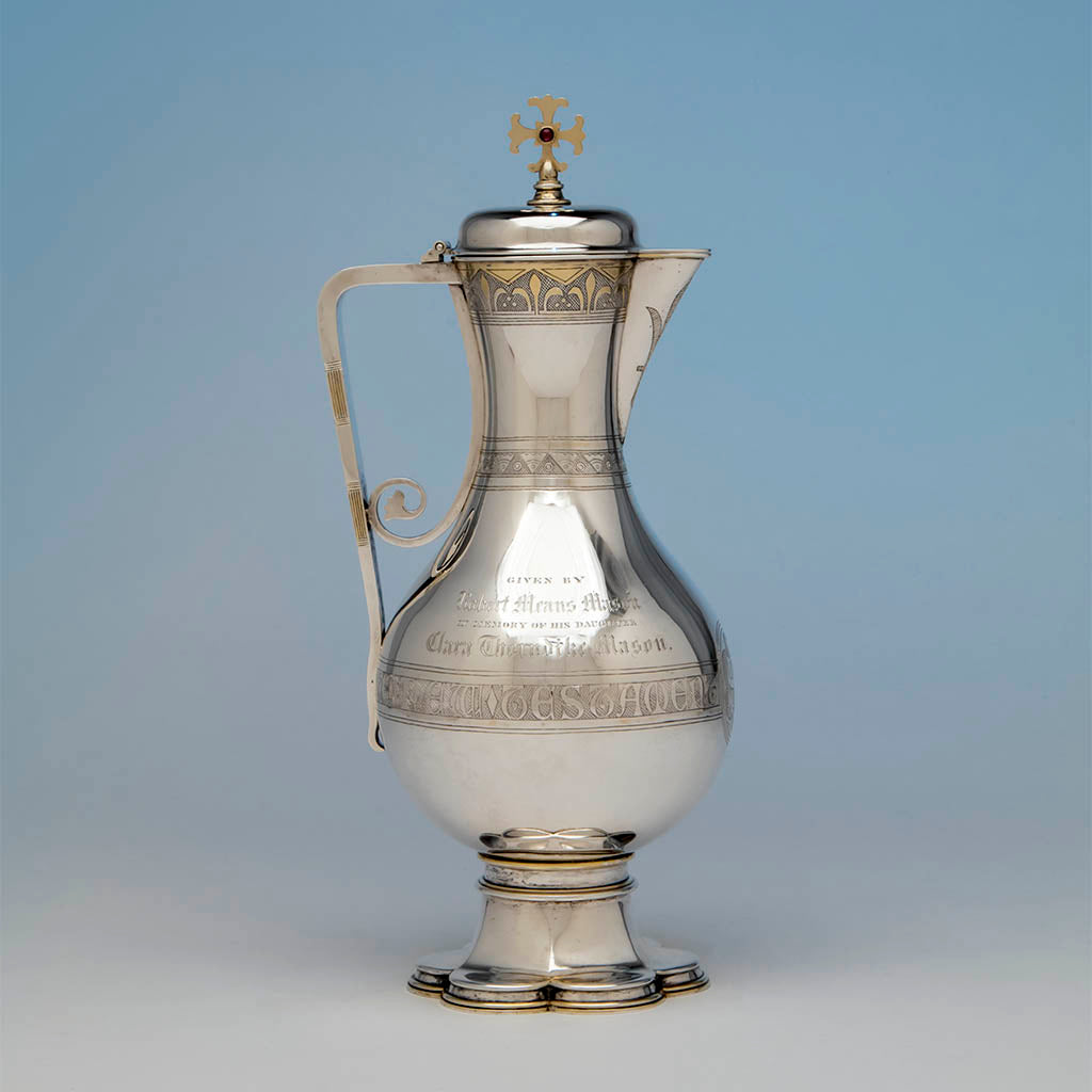Flagon to Thomas Peard Rare Antique Sterling Silver Communion Set, London, 1871
