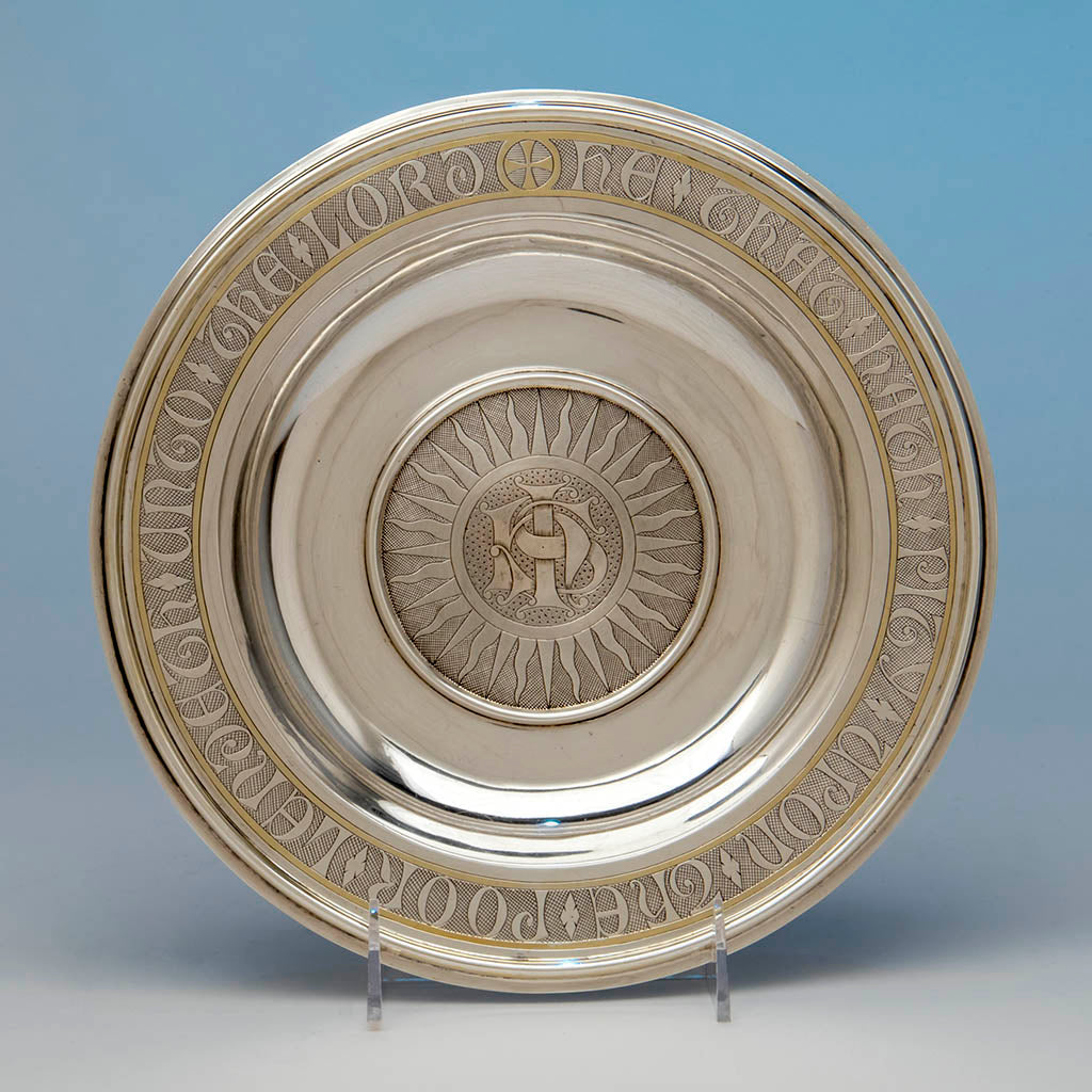 Alms dish to Thomas Peard Rare Antique Sterling Silver Communion Set, London, 1871