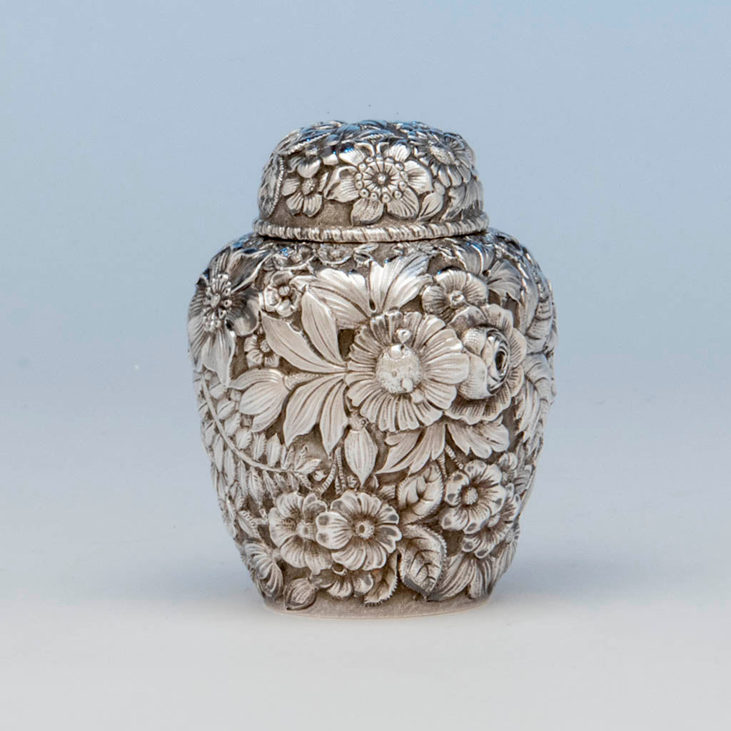 Durgin Antique Sterling Silver Repousse Tea Caddy, Concord, NH, c. 1900