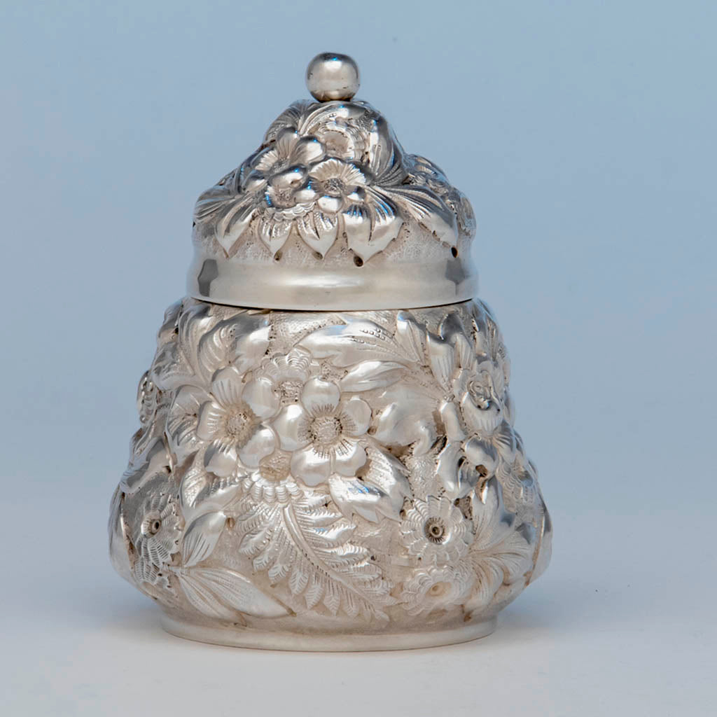 Theodore B. Starr Antique Sterling Silver Repousse Tea Caddy, NYC, c. 1900