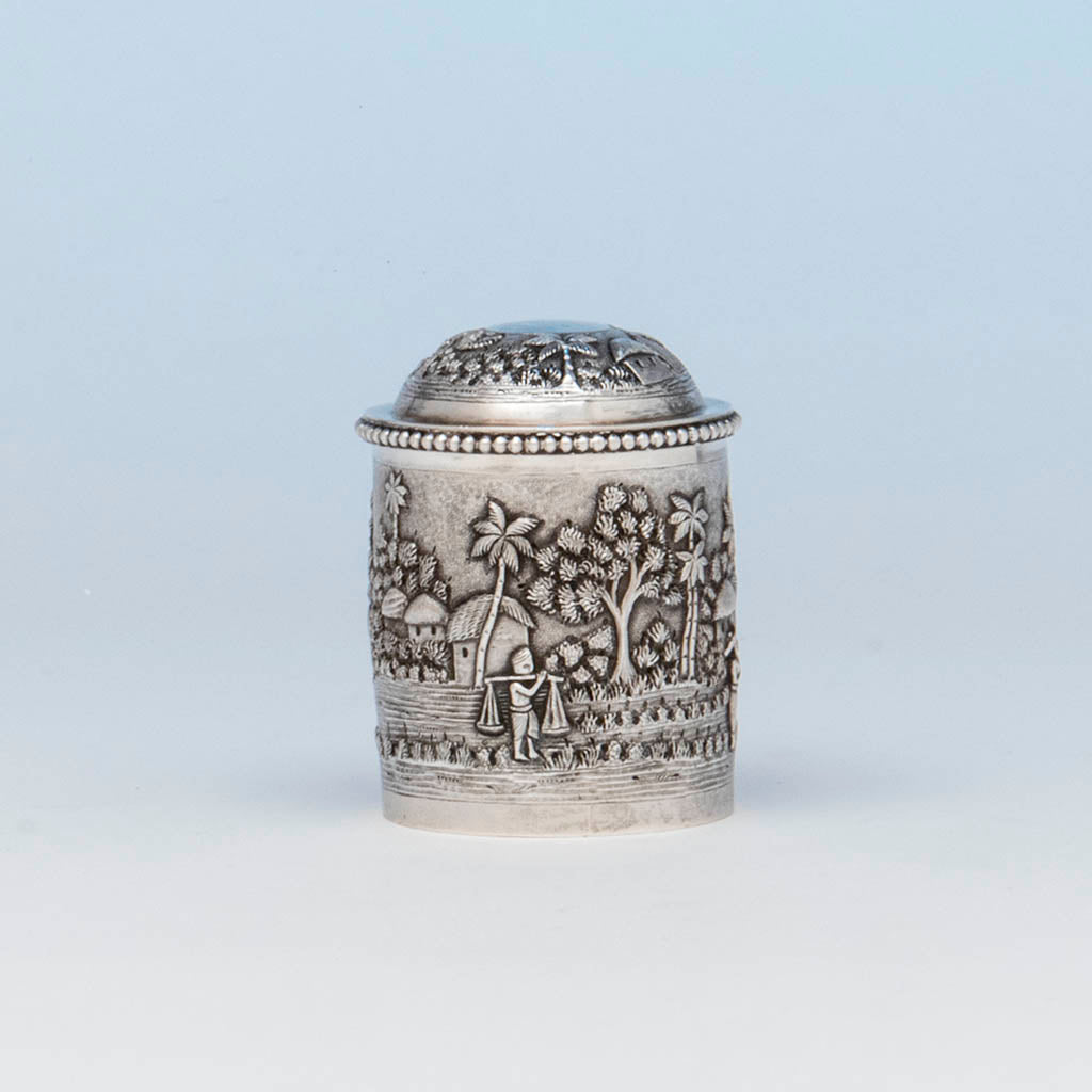 Indian Antique Silver Repousse Container, Calcutta, c. 1900