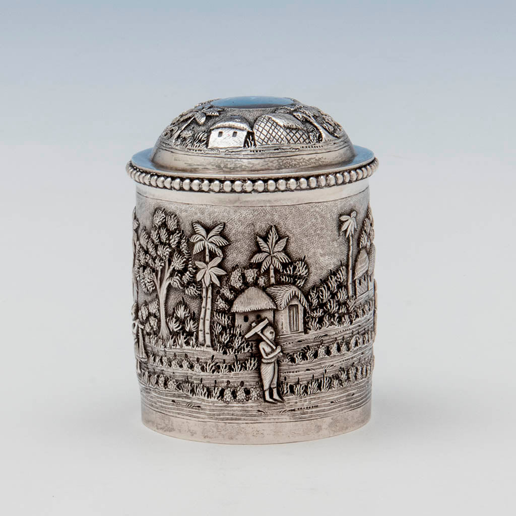 Detail of Indian Antique Silver Repousse Container, Calcutta, c. 1900