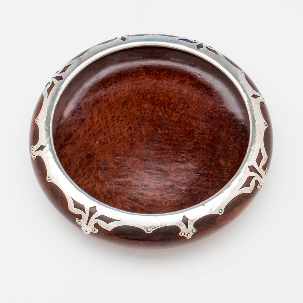 Interior of Gorham Antique Sterling Silver and Redwood Large Bowl, Providence, RI, 1915