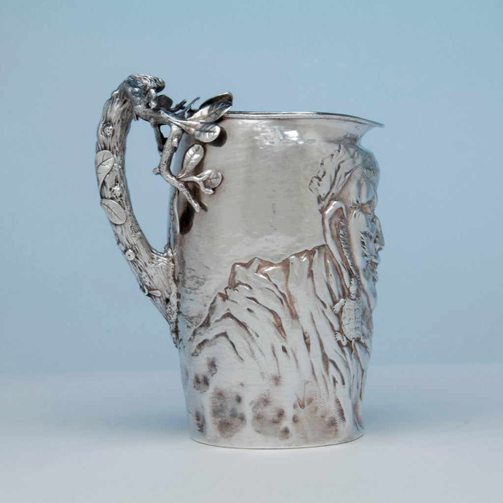 Side view of Gorham Antique Sterling Figural Pitcher, Providence, RI, 1885