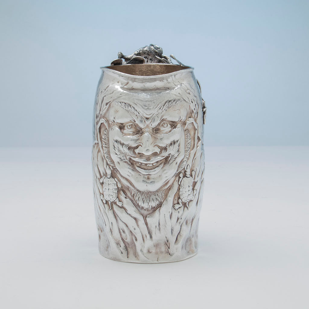 Front of Gorham Antique Sterling Figural Pitcher, Providence, RI, 1885