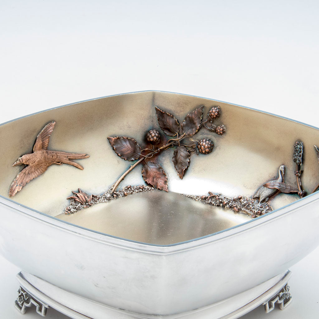 Blackberries on Gorham Antique Sterling and Mixed Metals Berry Bowl, Providence, RI, 1880