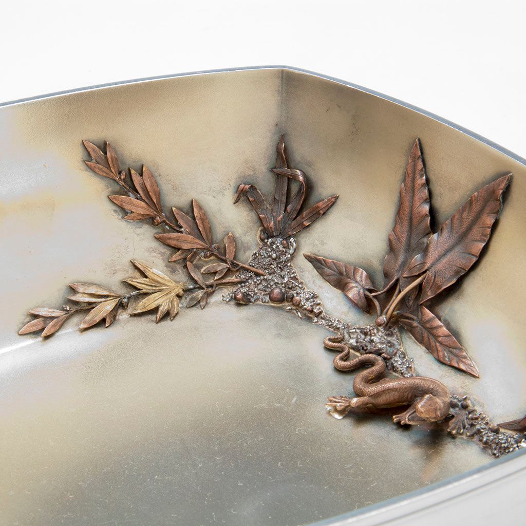 Foliage on Gorham Antique Sterling and Mixed Metals Berry Bowl, Providence, RI, 1880