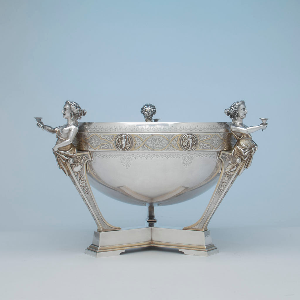 Gorham Antique Coin Silver Figural Punch Bowl, Providence, 1866-67