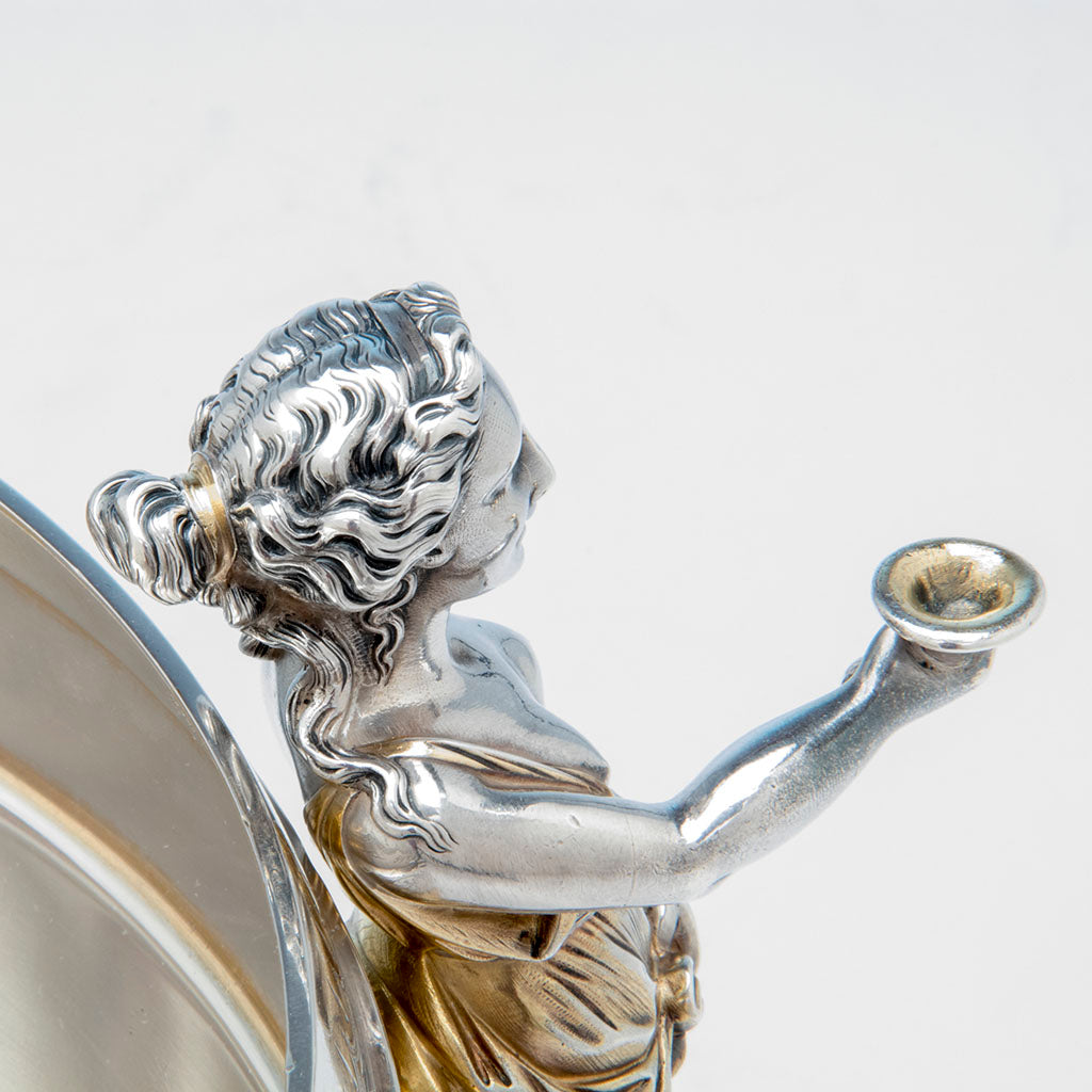 Casting detail on Gorham Antique Coin Silver Figural Punch Bowl, Providence, 1866-67