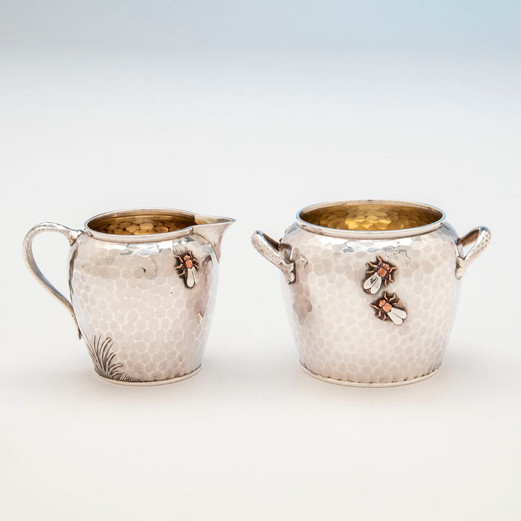 Flies on Whiting Aesthetic Movement Sterling Silver and Mixed-Metal Tête-à-tête Tea Service, c. 1880
