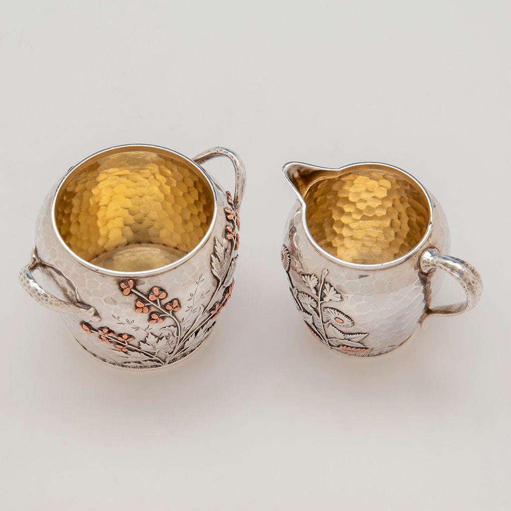 Interior of Whiting Aesthetic Movement Sterling Silver and Mixed-Metal Tête-à-tête Tea Service, c. 1880