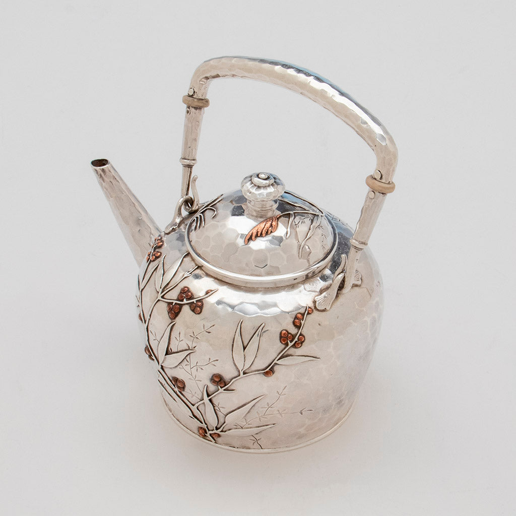 Top view of pot to Whiting Aesthetic Movement Sterling Silver and Mixed-Metal Tête-à-tête Tea Service, c. 1880