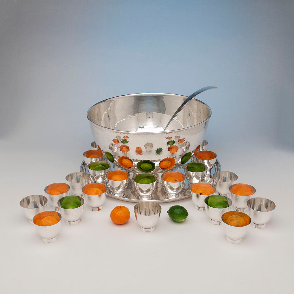 Allan Adler &amp; Porter Blanchard Massive Hand Wrought Sterling Silver Punch Service, Burbank &amp; Los Angeles, c. 1950