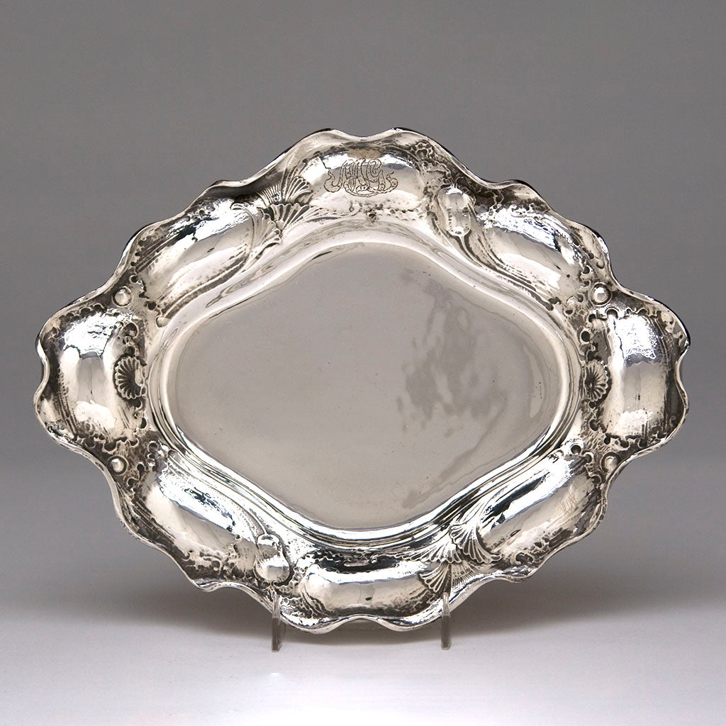 Undertary of Gorham Martelé Silver Sauce Boat and Tray with Ladle, Providence, RI, 1905