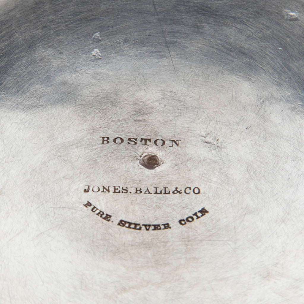 Marks on Jones, Ball &amp; Co Antique Coin Silver Covered Dish with Underplate, Boston, 1853-55
