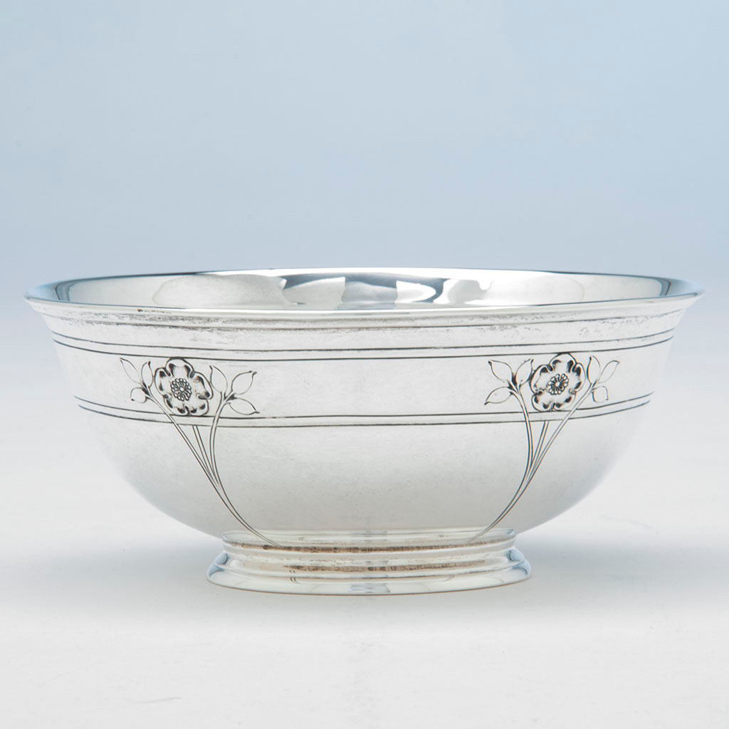 Chased flowers on Arthur Stone Arts &amp; Crafts Sterling Silver Decorated Small Bowl, Gardner, MA, c. 1920