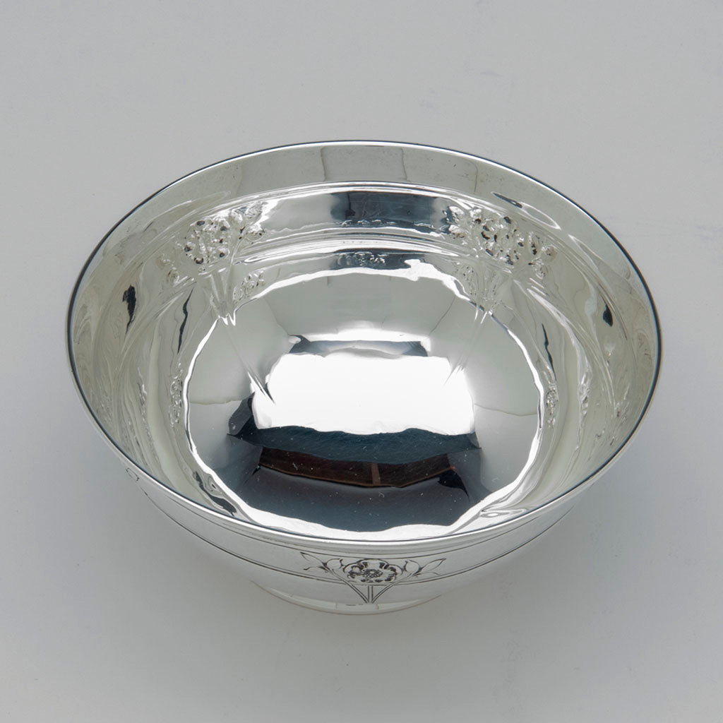 Interior of Arthur Stone Arts &amp; Crafts Sterling Silver Decorated Small Bowl, Gardner, MA, c. 1920