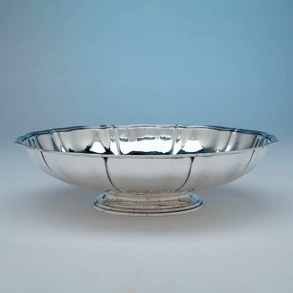 Side view of Arthur Stone Arts and Crafts Sterling Silver Decorated &#39;Woolsey&#39; Large Centerpiece Bowl, Gardner, MA c. 1921-27