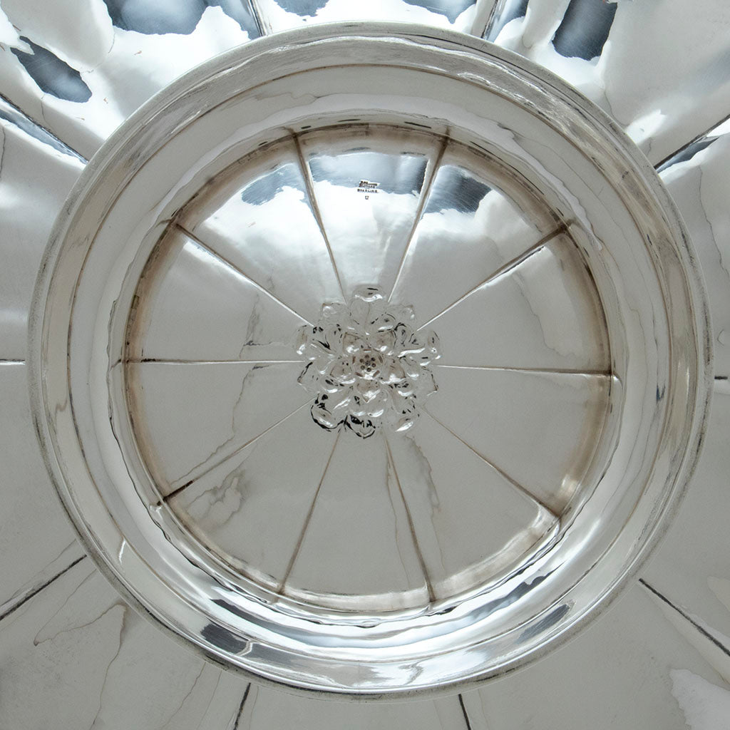Underside of Arthur Stone Arts and Crafts Sterling Silver Decorated &#39;Woolsey&#39; Large Centerpiece Bowl, Gardner, MA c. 1921-27