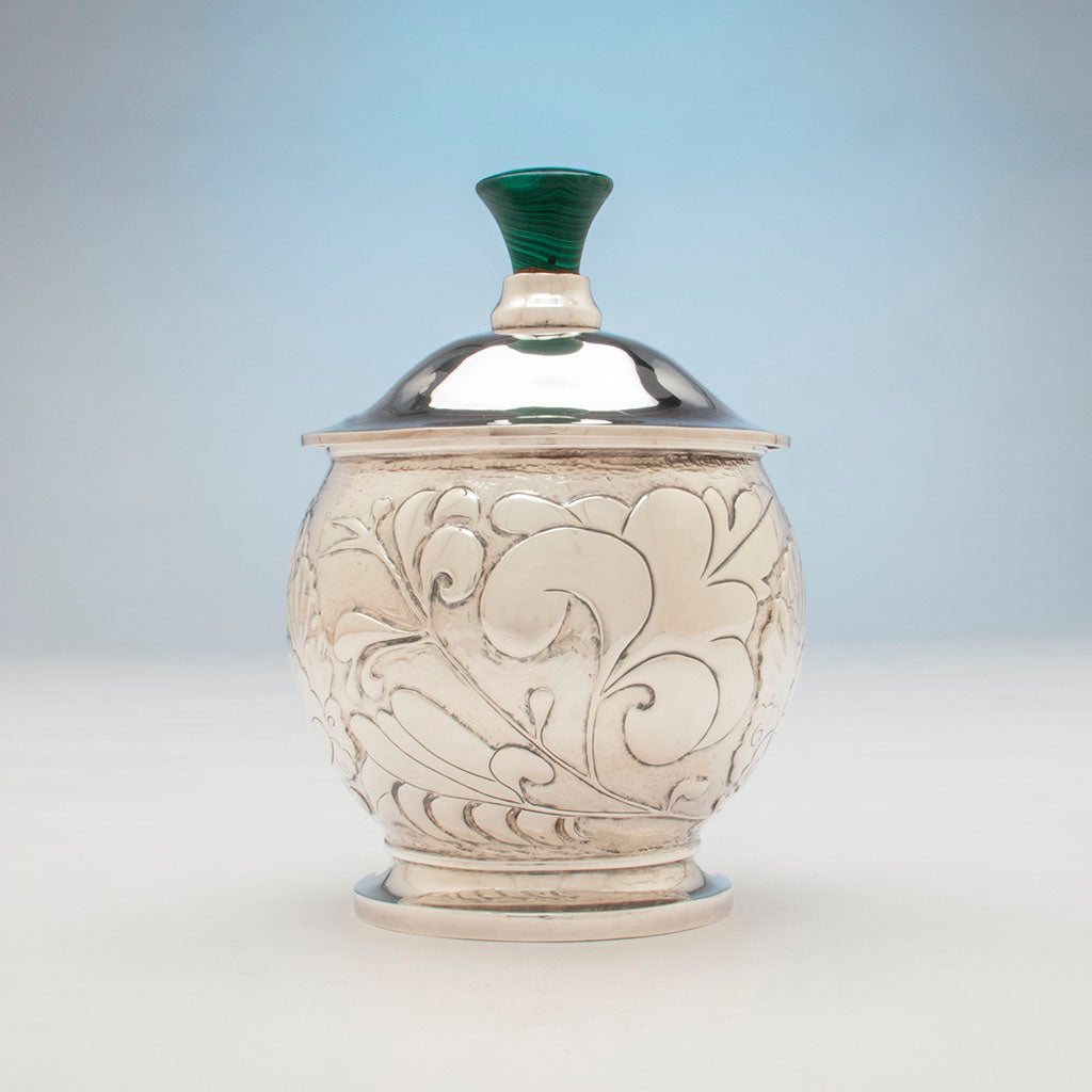 Side view of Henry Petzal Modern Sterling Silver Covered Jar, Shrewsbury, New Jersey, c. 1971