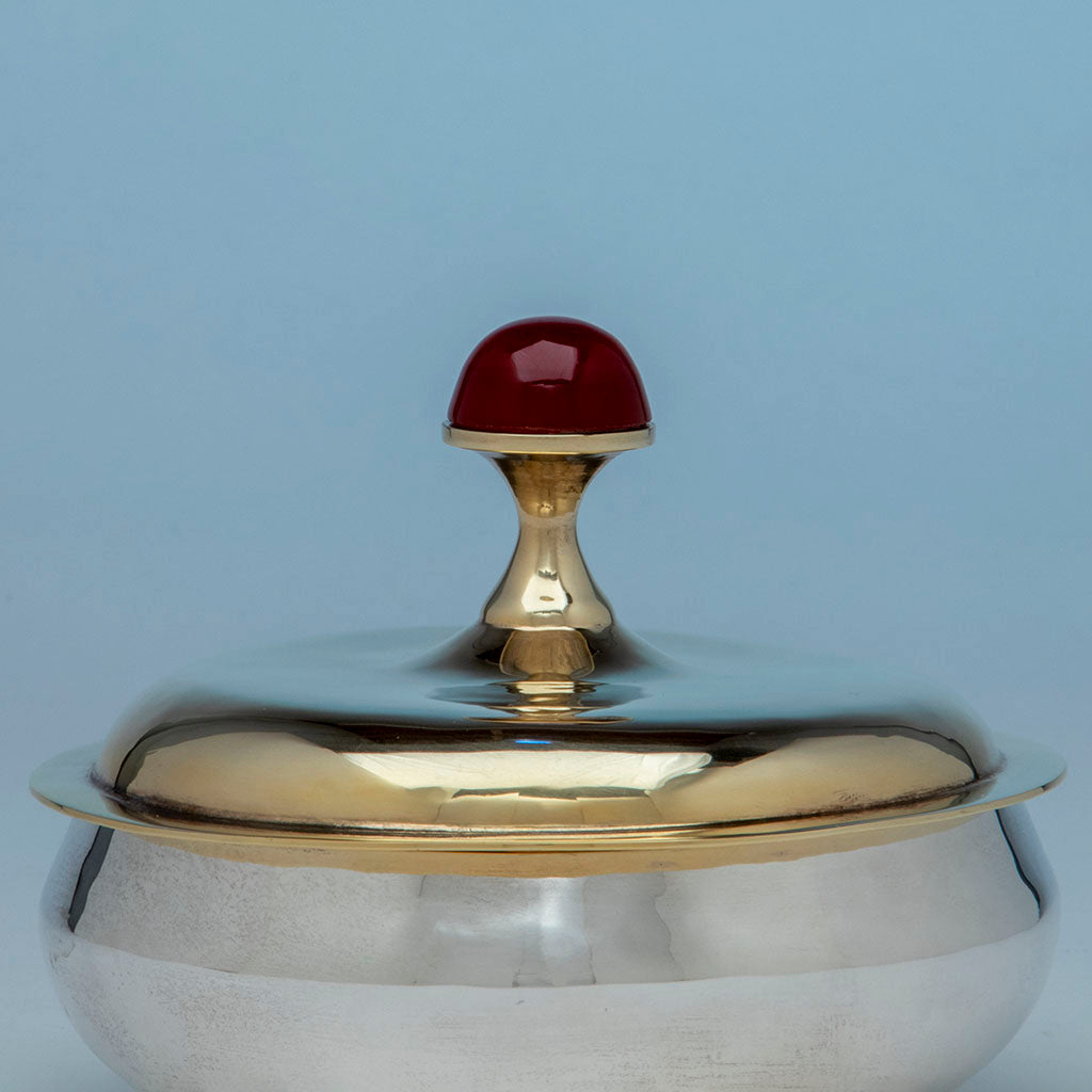 Cover to Henry Petzal Modern Sterling Silver Covered Dish with Carnelian Handle, Lenox, MA, 1975