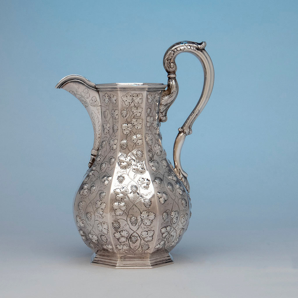 Pitcher to Jones, Ball &amp; Poor Coin Silver Presentation Pitcher and Goblets, c. 1850, probably made by Woodward &amp; Grosjean
