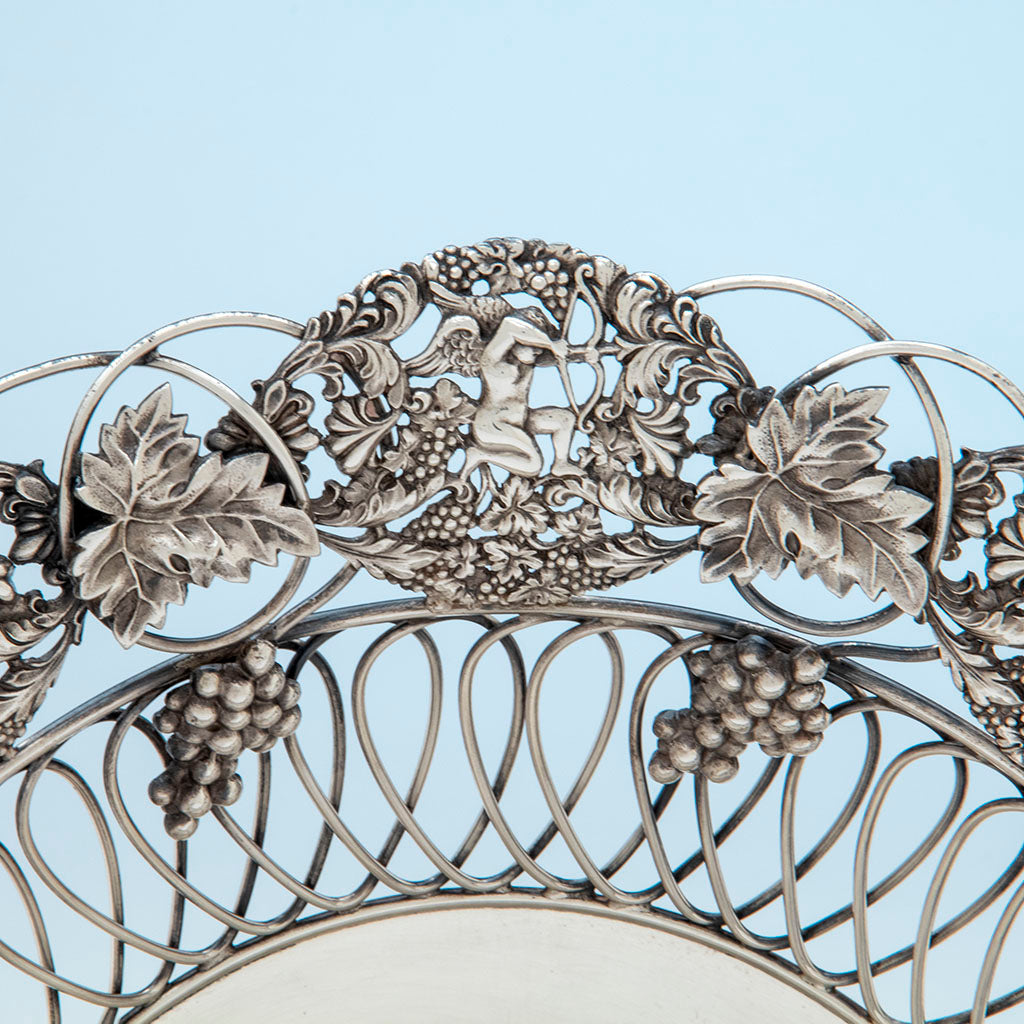 Cupid medallions on Ferdinand Fuchs and Brothers Antique Sterling Silver Cupid Centerpiece Bowl, NYC, NY c. 1900