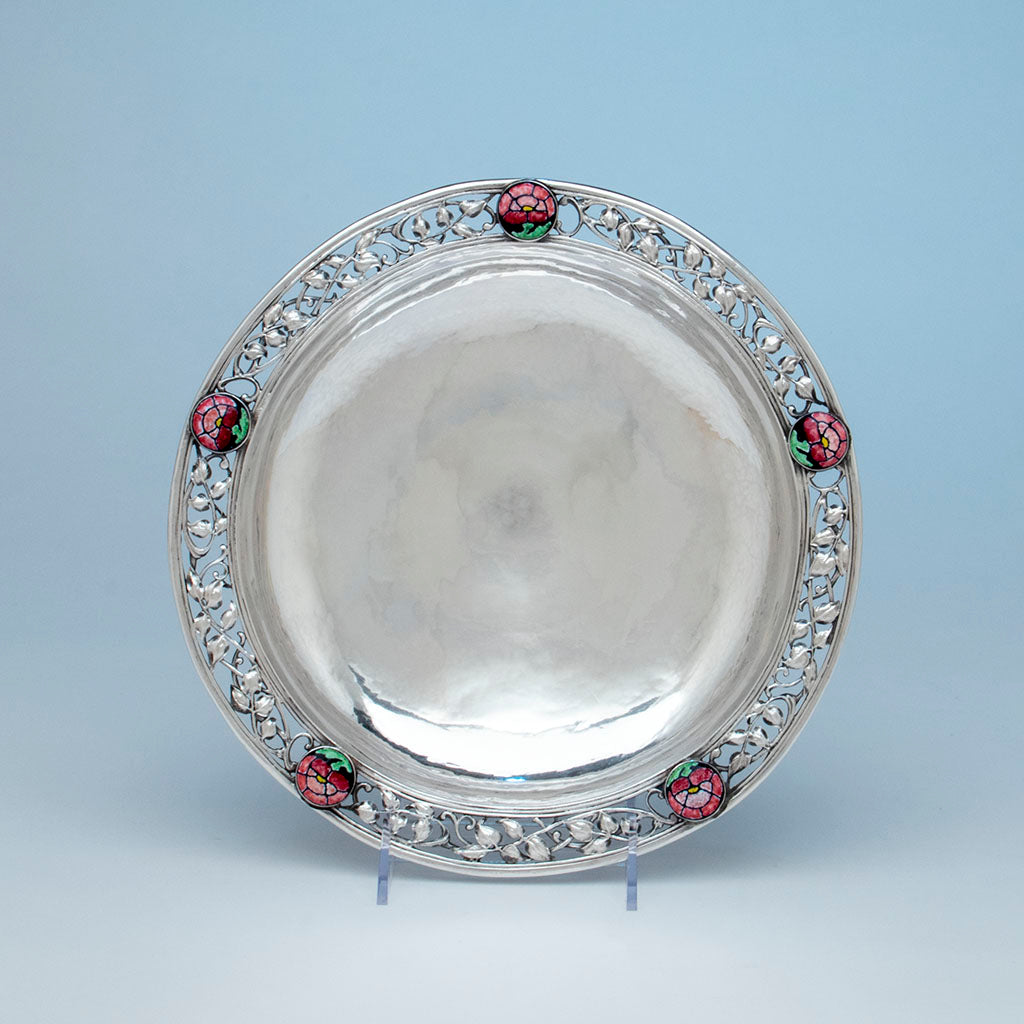 The Potter Bentley Studios Sterling and Enamel Centerpiece Bowl, Cleveland, OH, c. 1928-33