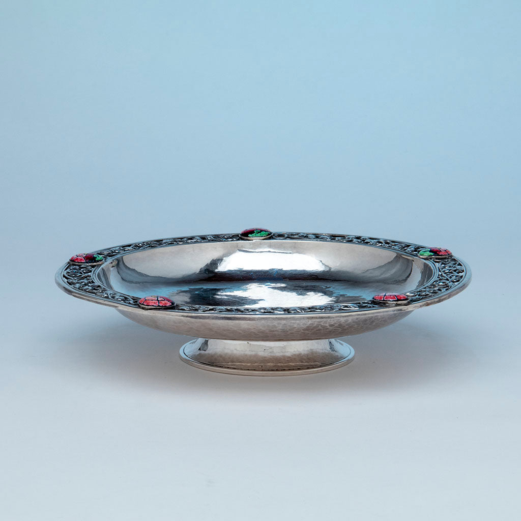 Side of The Potter Bentley Studios Sterling and Enamel Centerpiece Bowl, Cleveland, OH, c. 1928-33