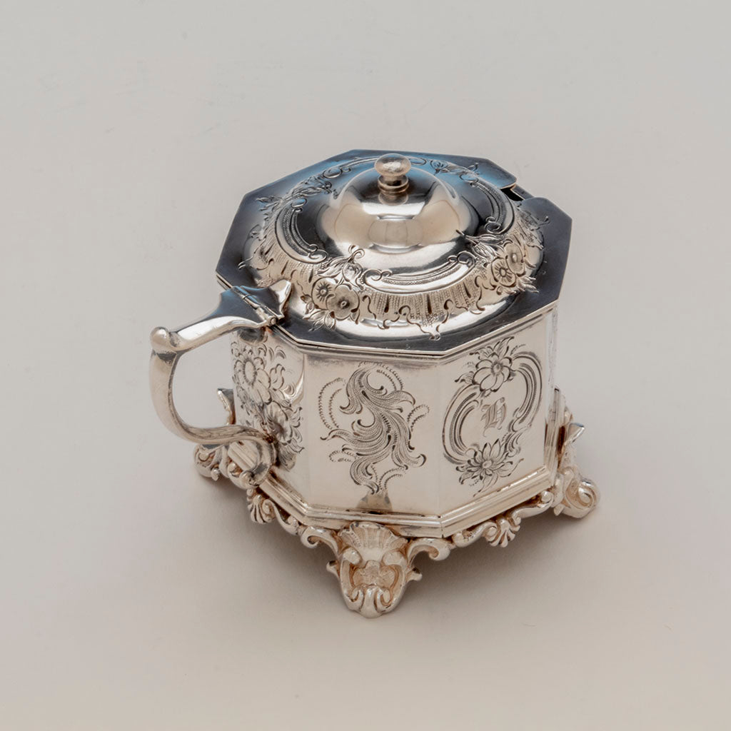 Angle view of William Forbes Antique Coin Silver Mustard Pot, NYC, NY, c.1840&#39;s