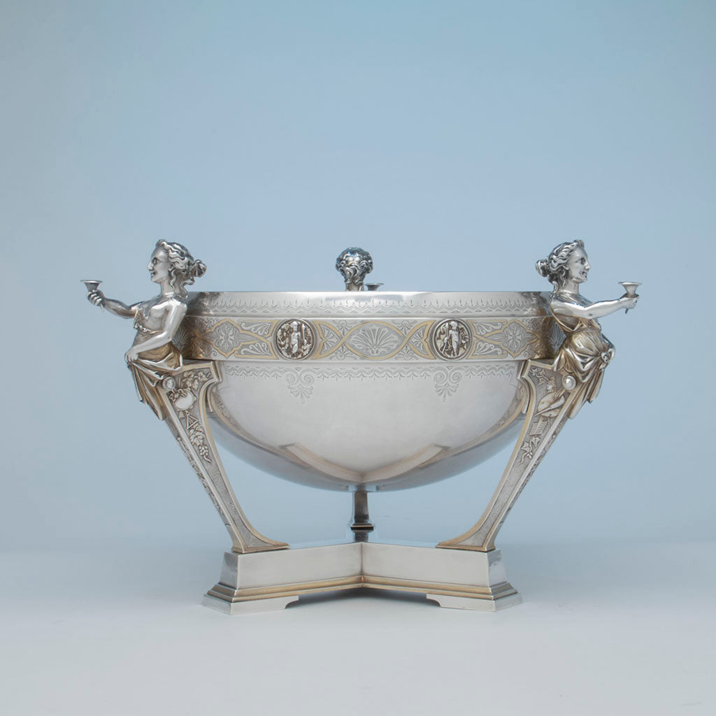 Gorham Antique Coin Silver Figural Punch Bowl, Providence, RI, 1866-67