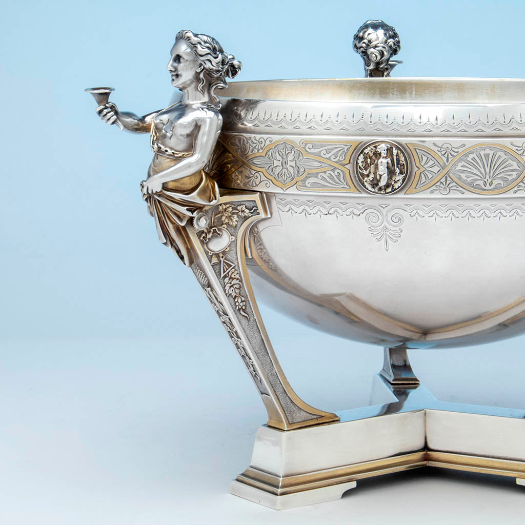 Gorham Antique Coin Silver Figural Punch Bowl, Providence, RI, 1866-67