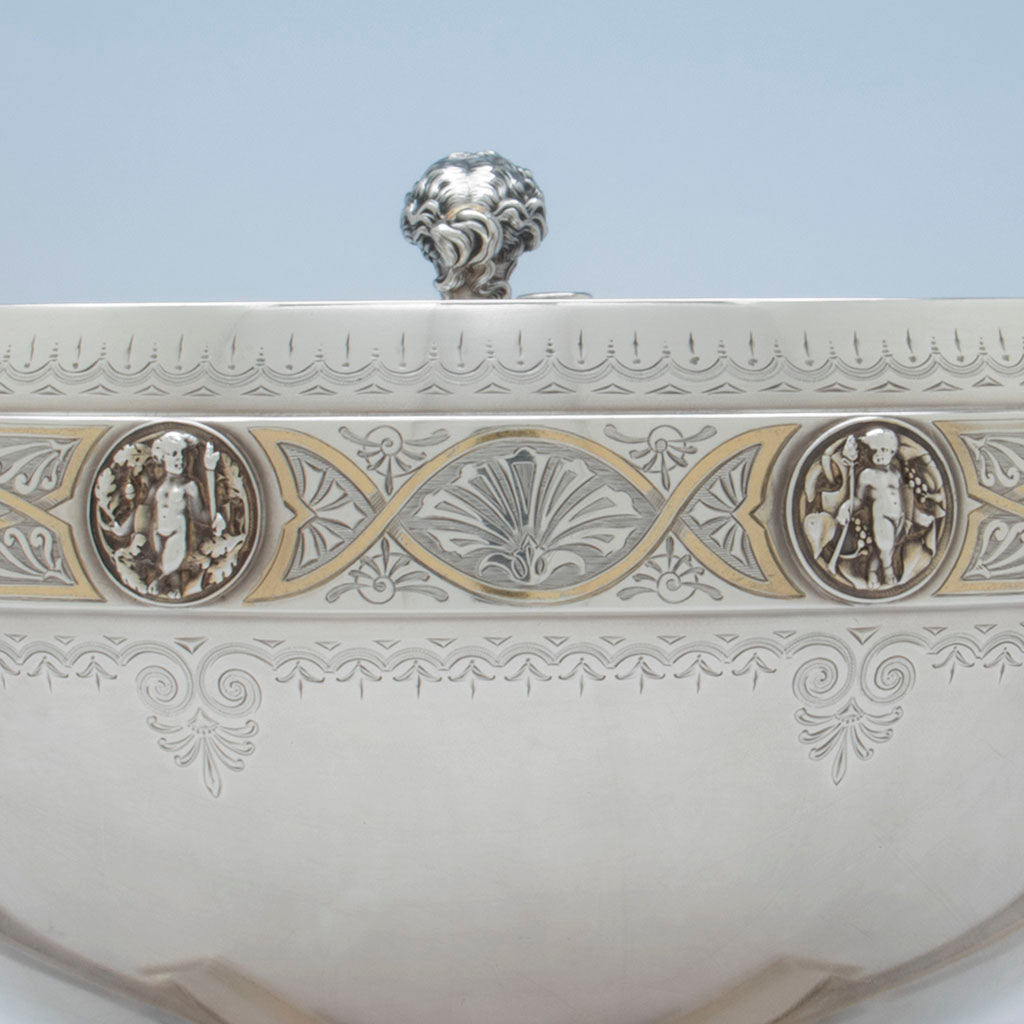 Gorham Antique Coin Silver Figural Punch Bowl, Providence, RI, 1866-67