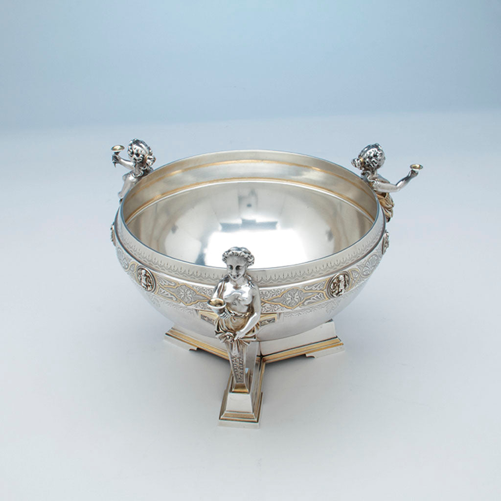 Gorham Antique Coin Silver Figural Punch Bowl, Providence, RI, 1866-67