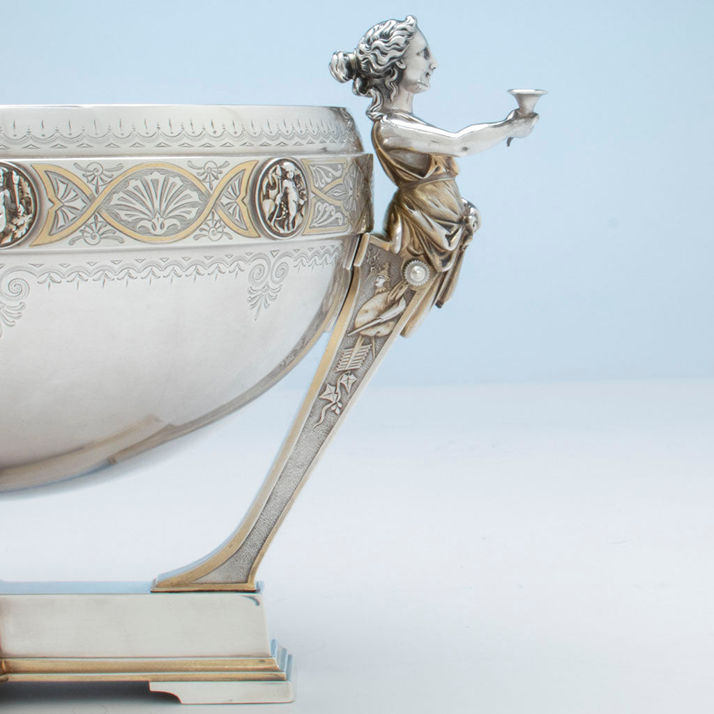 Gorham Antique Coin Silver Figural Punch Bowl, Providence, RI, 1866-67