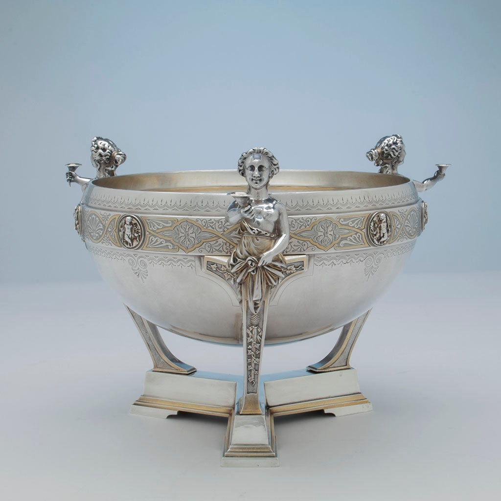 Gorham Antique Coin Silver Figural Punch Bowl, Providence, RI, 1866-67