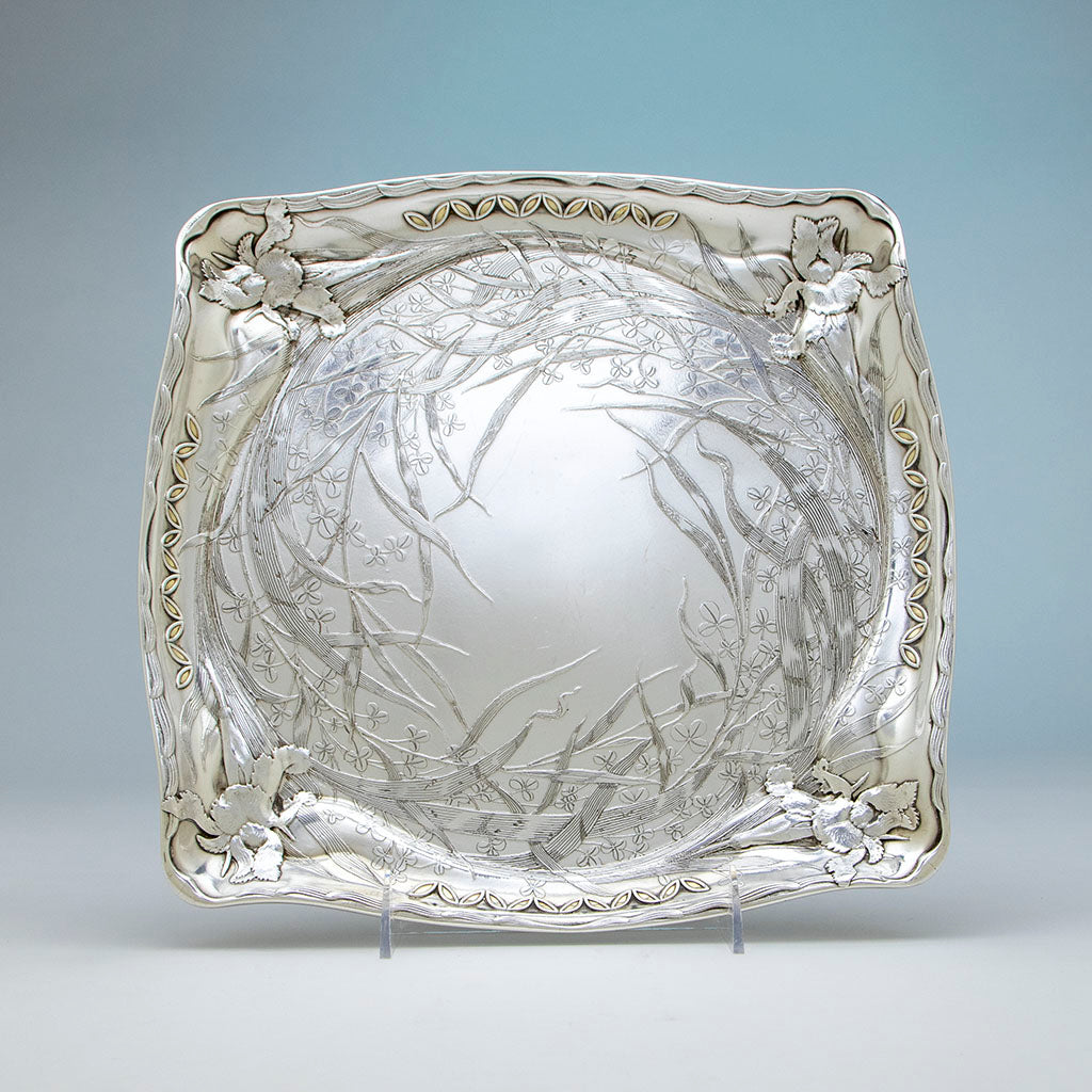 Whiting Art Nouveau Antique Sterling Silver Tray, NYC, NY, 1888
