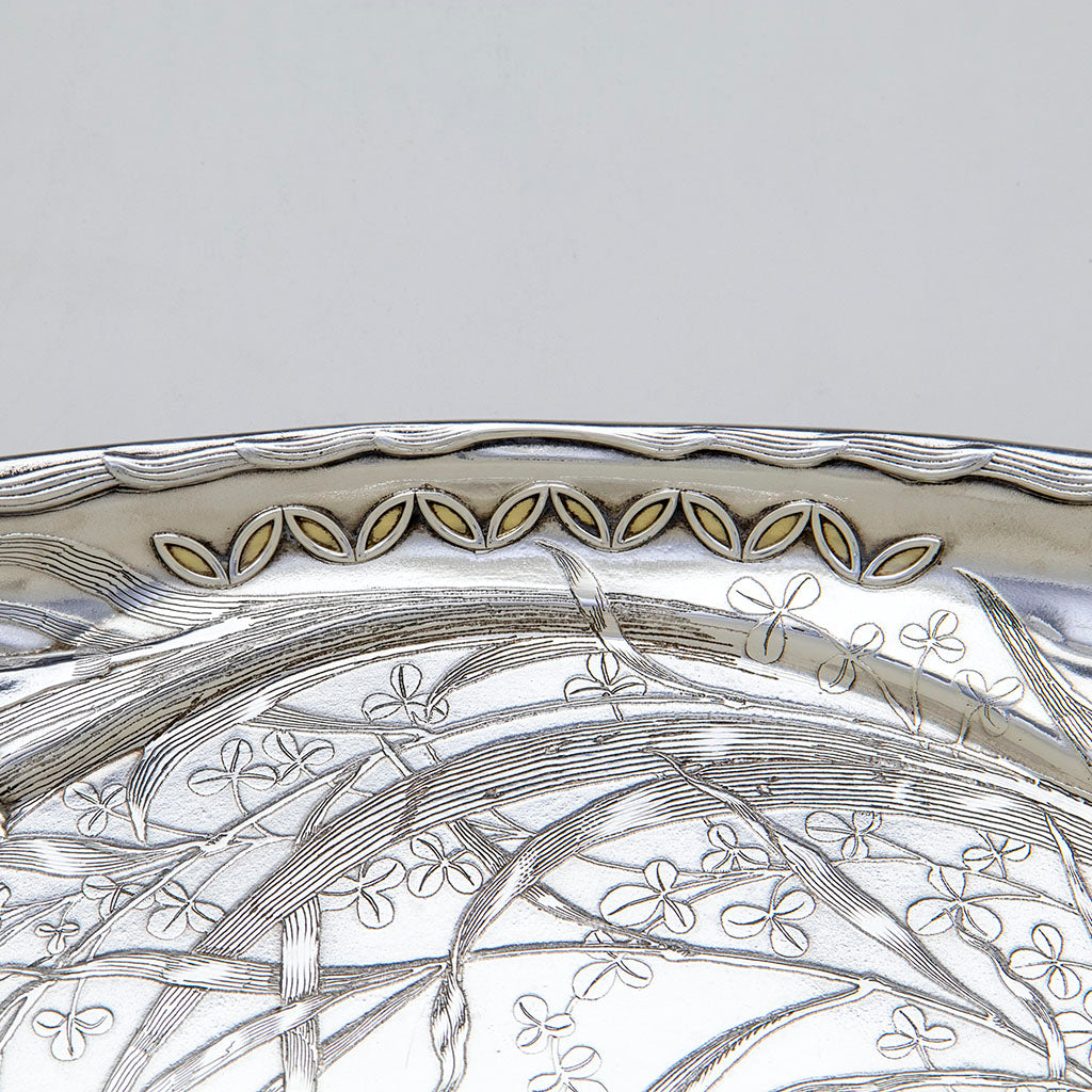Shippo design on Whiting Art Nouveau Antique Sterling Silver Tray, NYC, NY, 1888