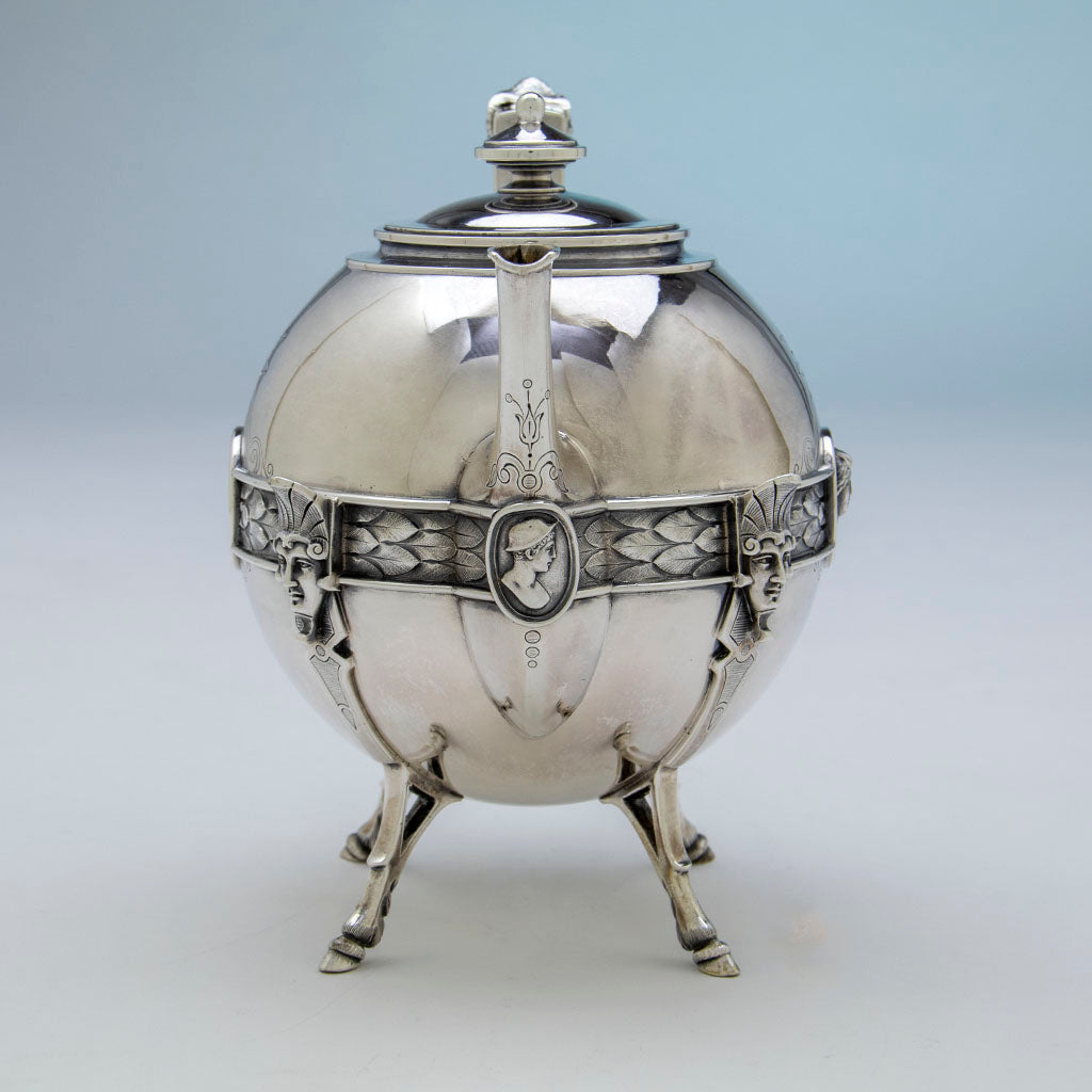 Spout to John Wendt &#39;Medallion&#39; Antique Sterling Silver Tea Pot, NYC, NY, c. 1865
