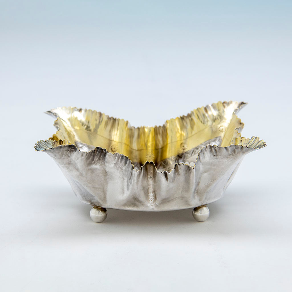 side view of Wood and Hughes Antique Sterling Silver Trompe l&#39;Oeil Dish, NYC, NY, c. 1880&#39;s