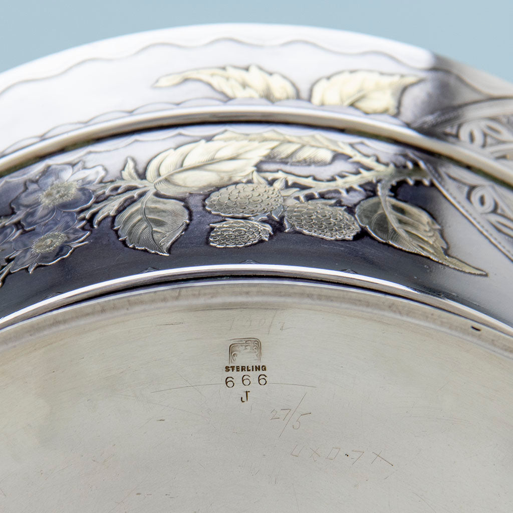 Marks on Whiting Aesthetic Design Antique Sterling Silver Salad/ Centerpiece Bowl, NYC, NY, c. 1880s