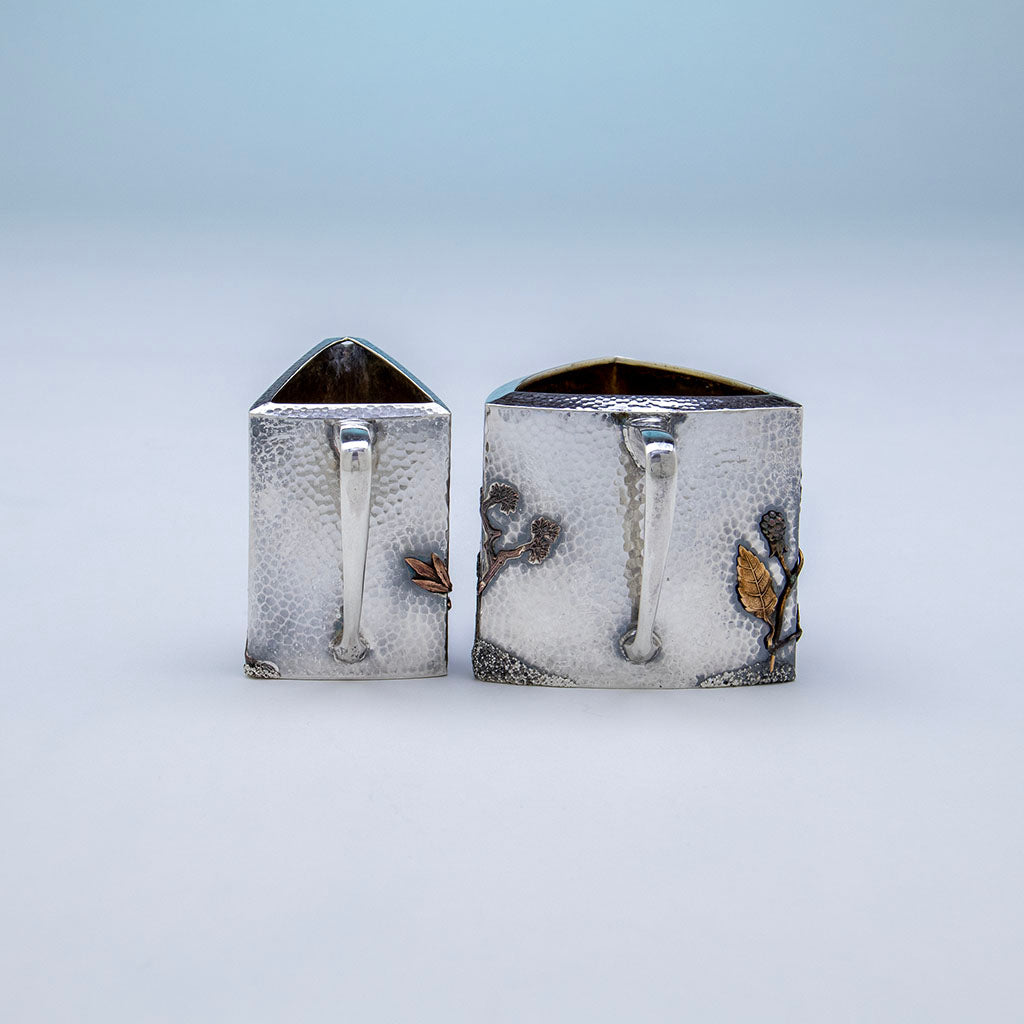 Back of creamer and sugar to Gorham Antique Sterling &amp; Other Metals Tête-à-Tête Tea Set, Providence, RI, 1880