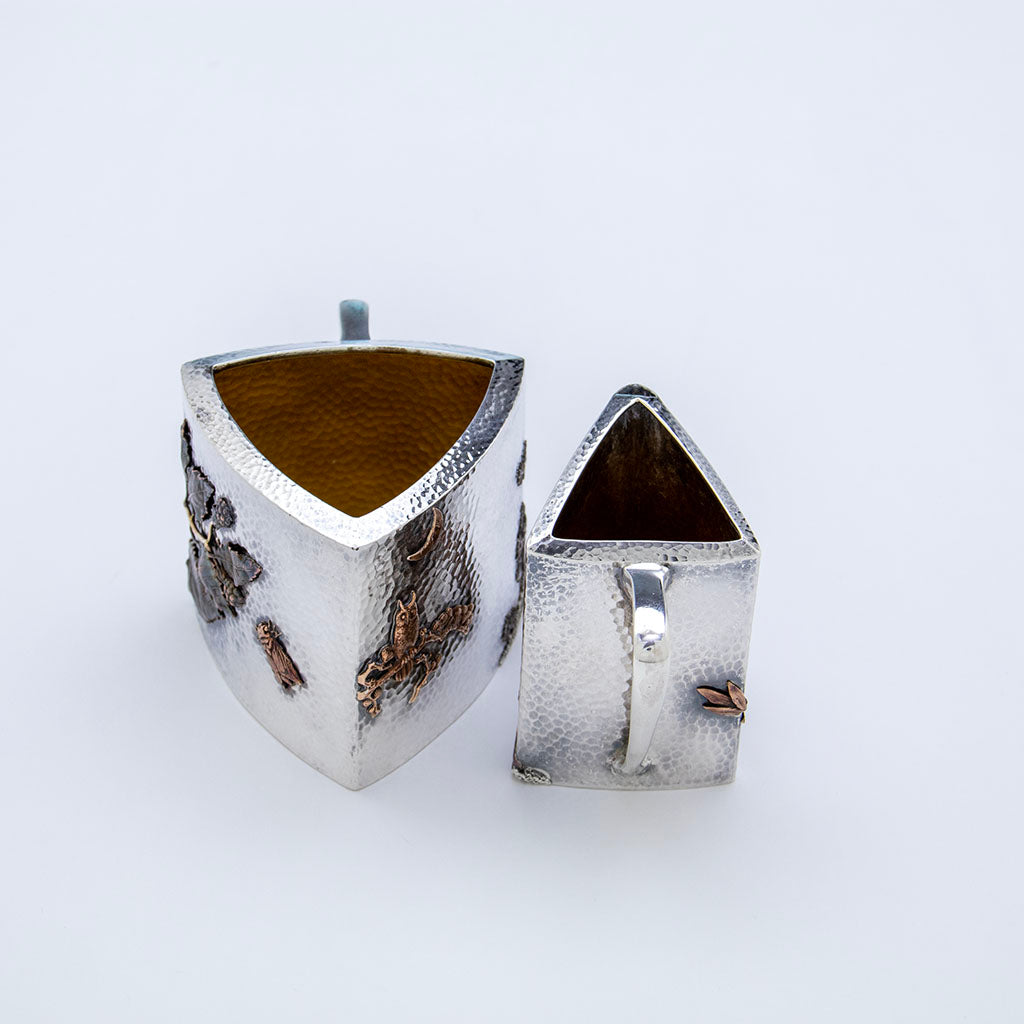 Creamer &amp; sugar interiors of Gorham Antique Sterling &amp; Other Metals Tête-à-Tête Tea Set, Providence, RI, 1880